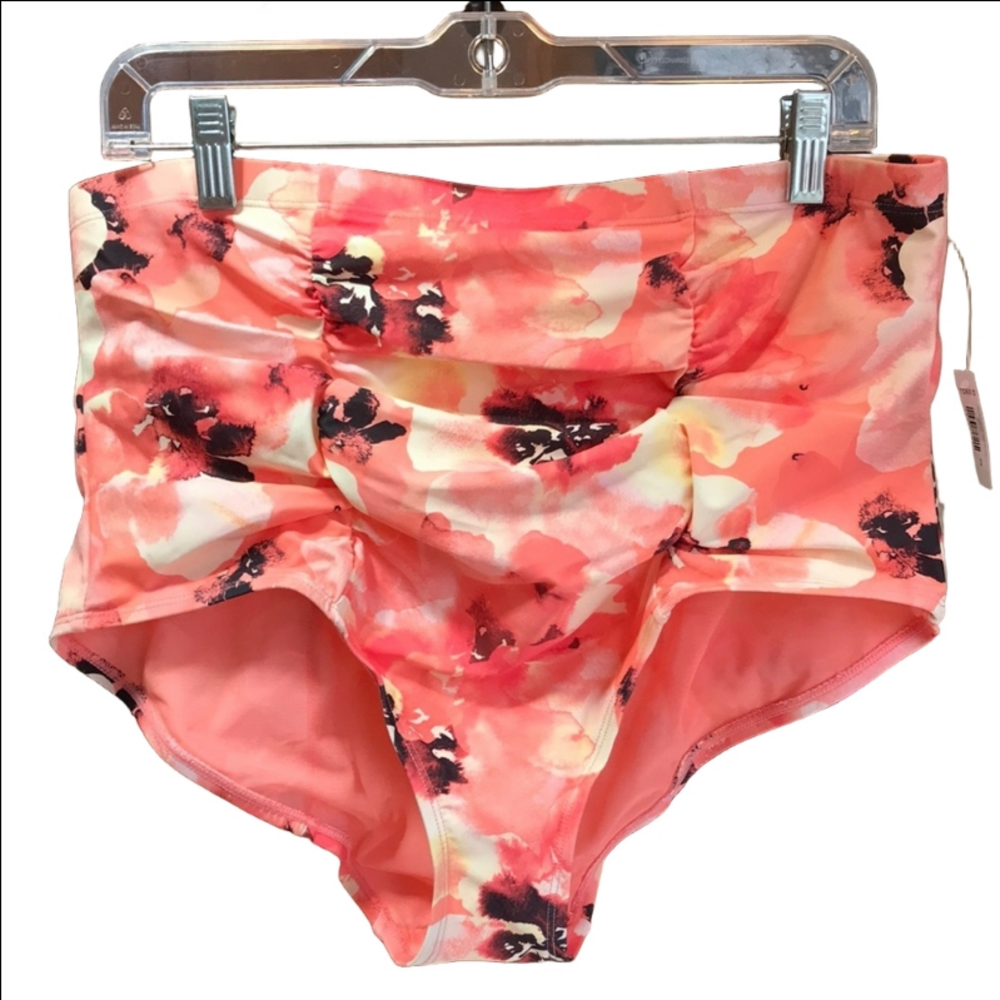 Torrid NEW Coral Floral High-Waisted Ruched Full Coverage Bikini Bottom Sz 2X